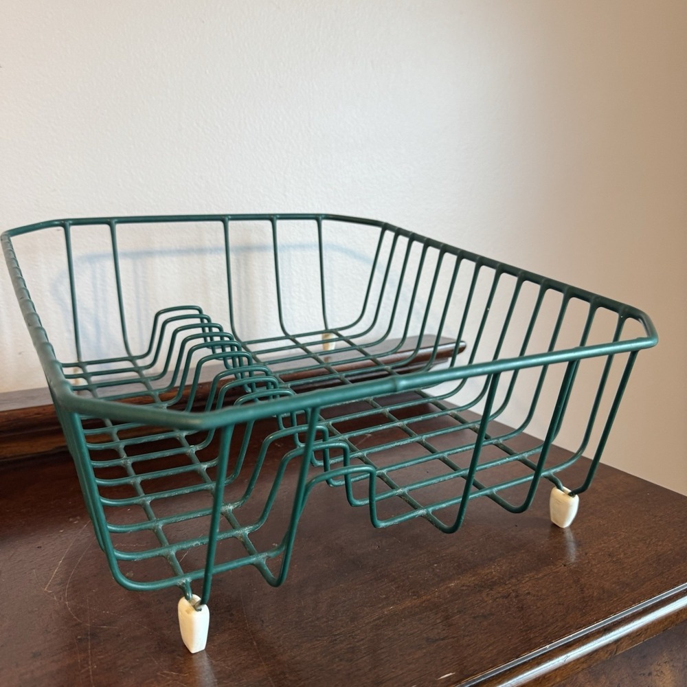 14x12x5" Vtg Green Coated Wire Dish Drainer Drying Rack Rubbermaid